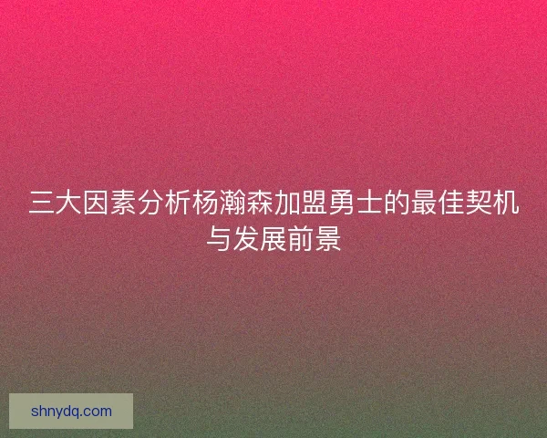 三大因素分析杨瀚森加盟勇士的最佳契机与发展前景